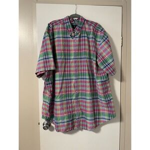 Polo Ralph Lauren Men 3XT Green Pink Plaid Short Sleeve Button Down Natural Pony